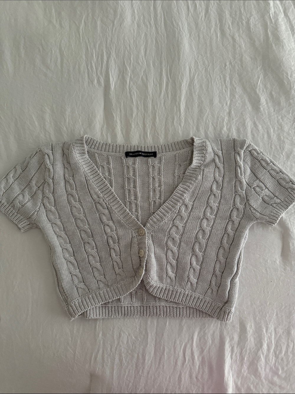 Brandy Melville Light Gray Cable Knit Short-Sleeve Cropped Cardigan